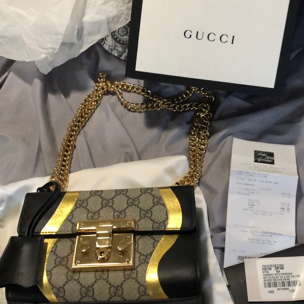 Gucci Black, Gold & Beige GG Shoulder Bag